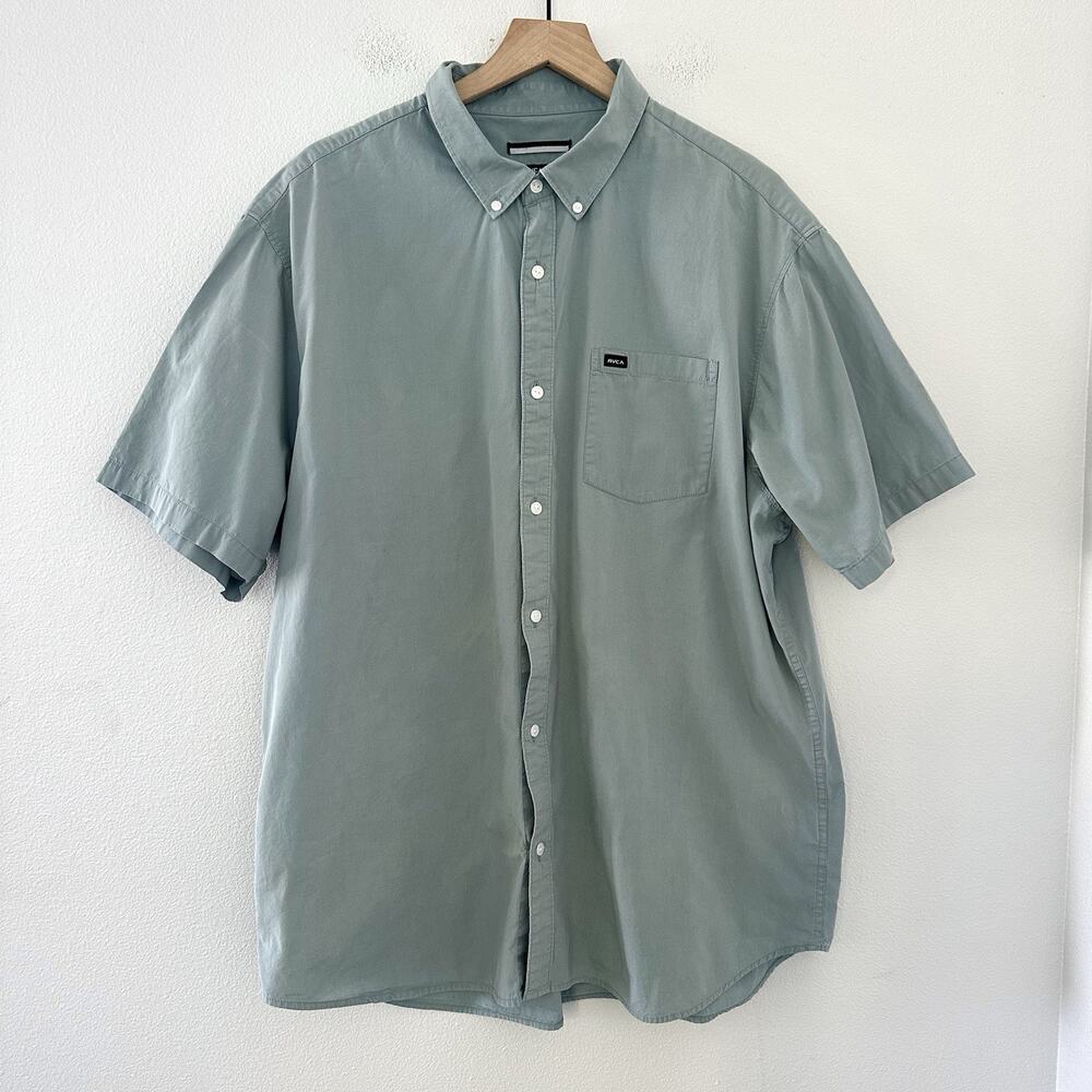 RVCA 100% Cotton Grey Short Sleeve Button Up Shirt Men's Size XXL Skate Surf